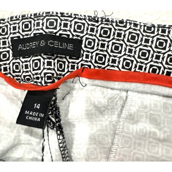 Audrey & Celine Womens Geometric Print Black & White Pants Size 14 Stretch Waist - Picture 3 of 7